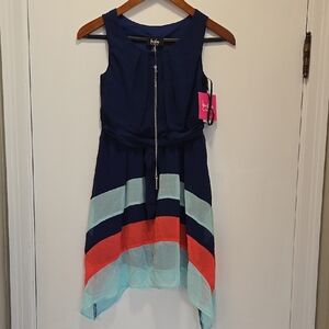 by & by Kids Dress - Navy, Aqua, and Coral